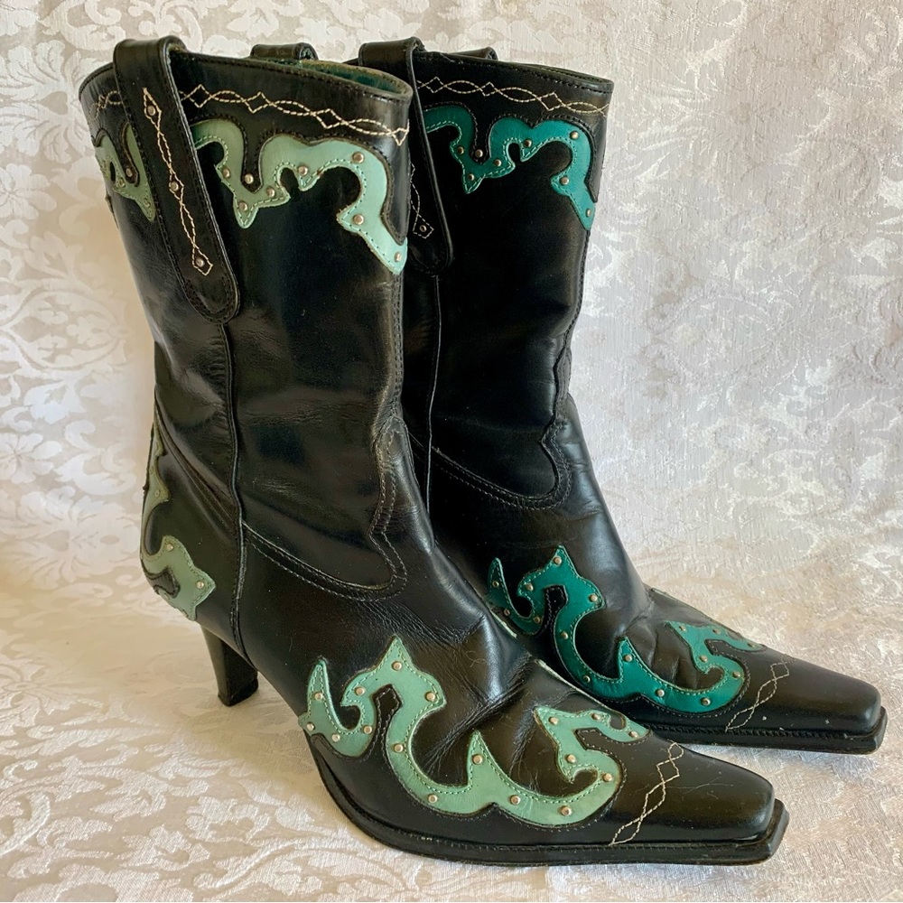Antonio Melani Brazilian Boots Women’s 6.5 M Black Teal Studs